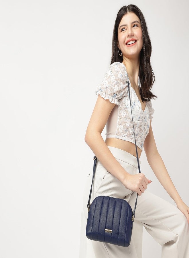 Fastrack Quilted Navy Blue Sling Bag For Women, Girls and Ladies with Top Zipper - Image 2